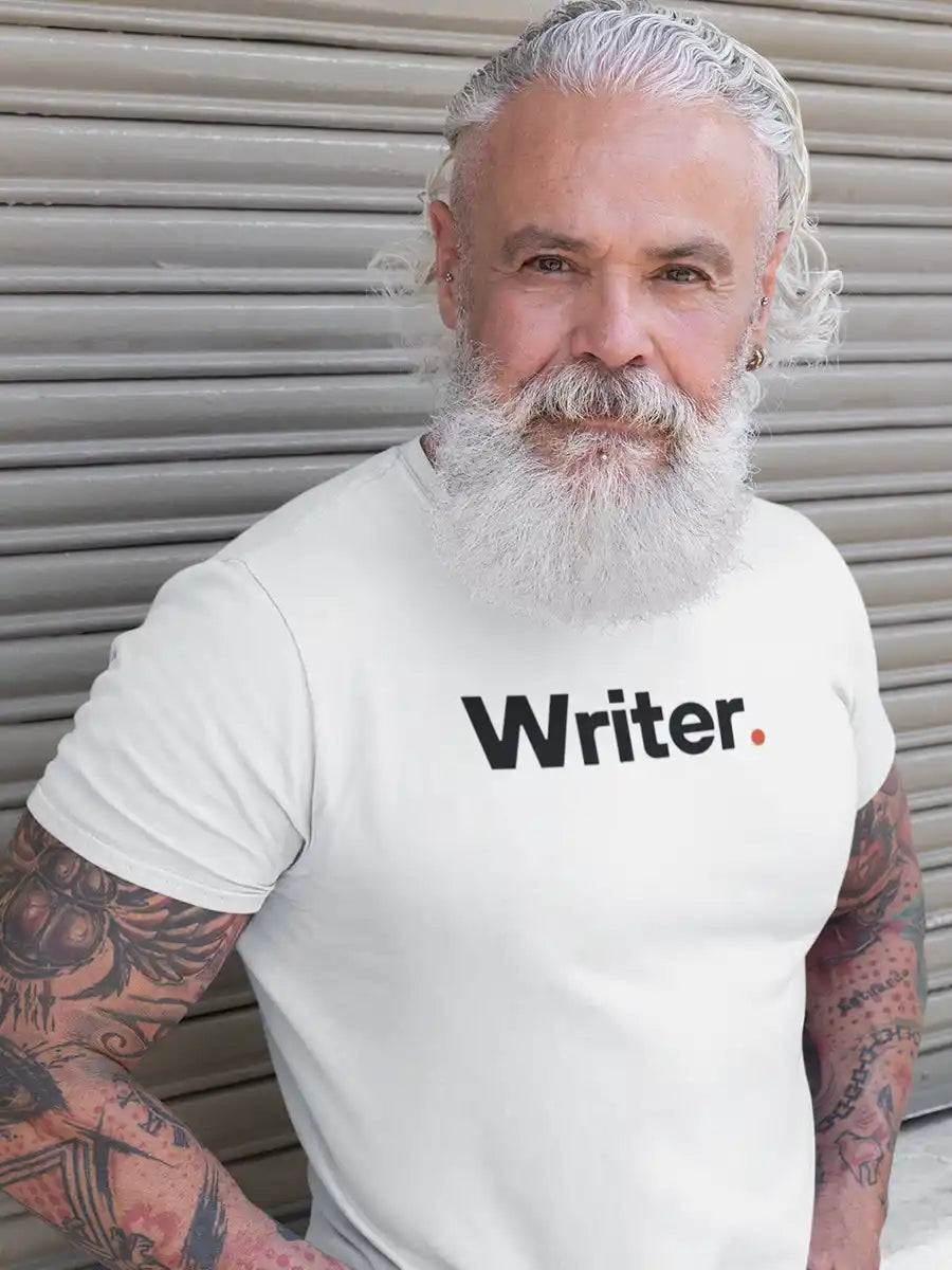Man wearing Writer - Minimalist White Cotton T-Shirt