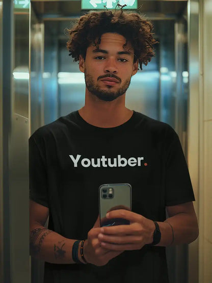 Man wearing Youtuber - Minimalist Black Cotton T-Shirt