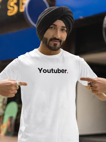 Man wearing Youtuber - Minimalist White Cotton T-Shirt