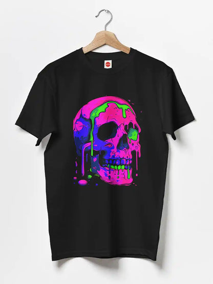 Neon Skull Meltdown - Men's Black Cotton T-Shirt