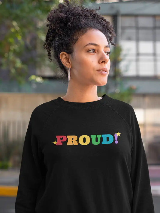 Woman wearing Proud - LGBTQ+ Black Cotton Sweatshirt