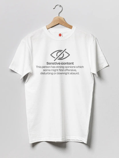 White Men's cotton Tshirt with text "Sensitive Content"