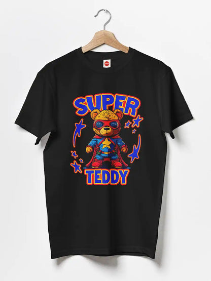 Super Teddy - Men's Black Cotton T-Shirt