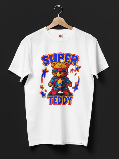 Super Teddy - Men's White Cotton T-Shirt