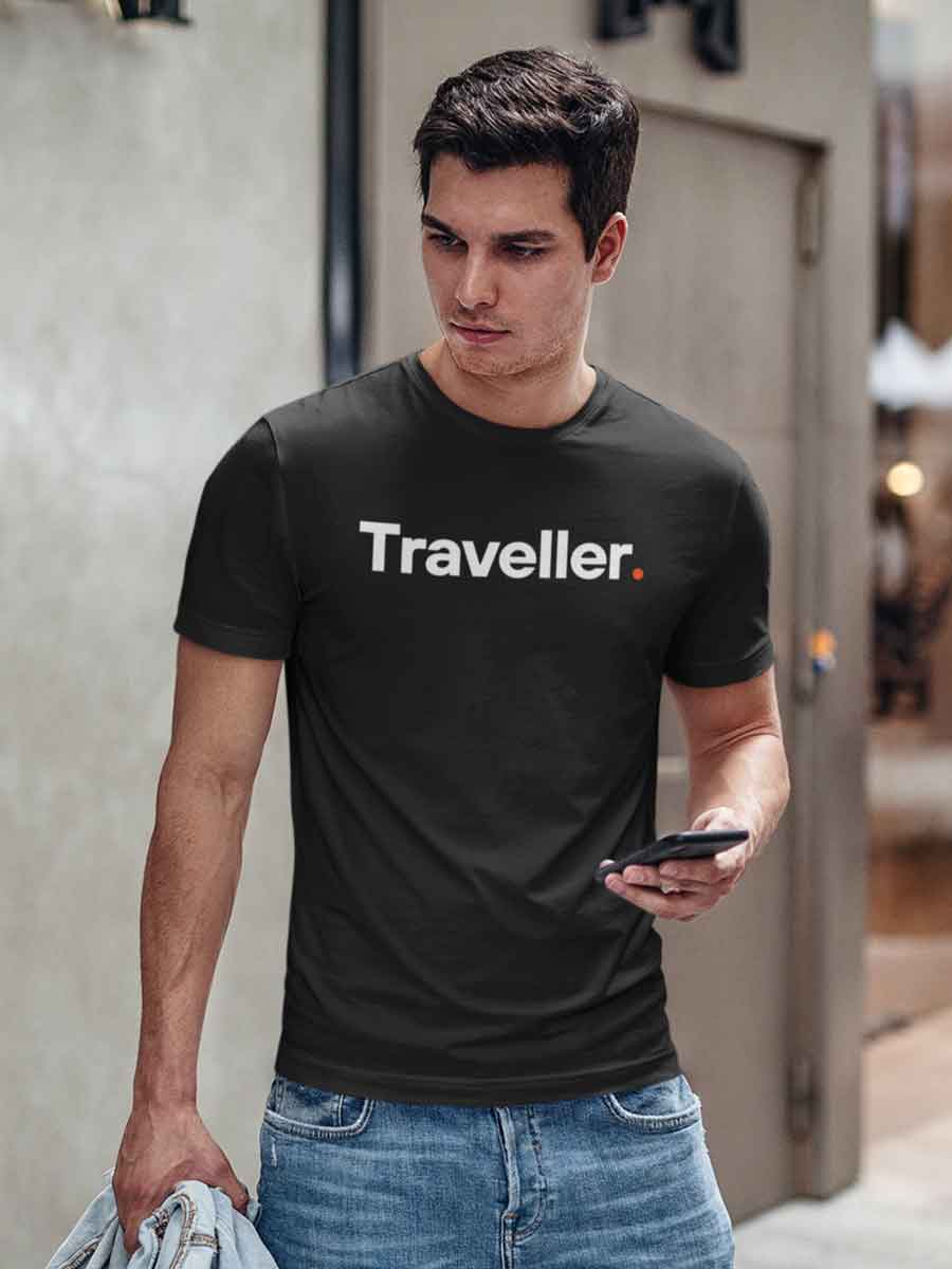 Man wearing Traveller - Minimalist Black Cotton T-Shirt