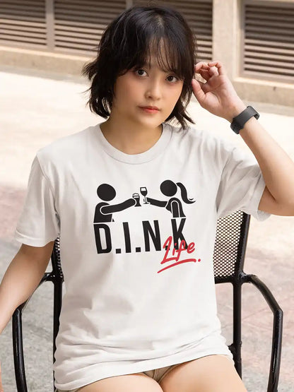 Woman wearing DINK Life - Men's White Cotton T-Shirt