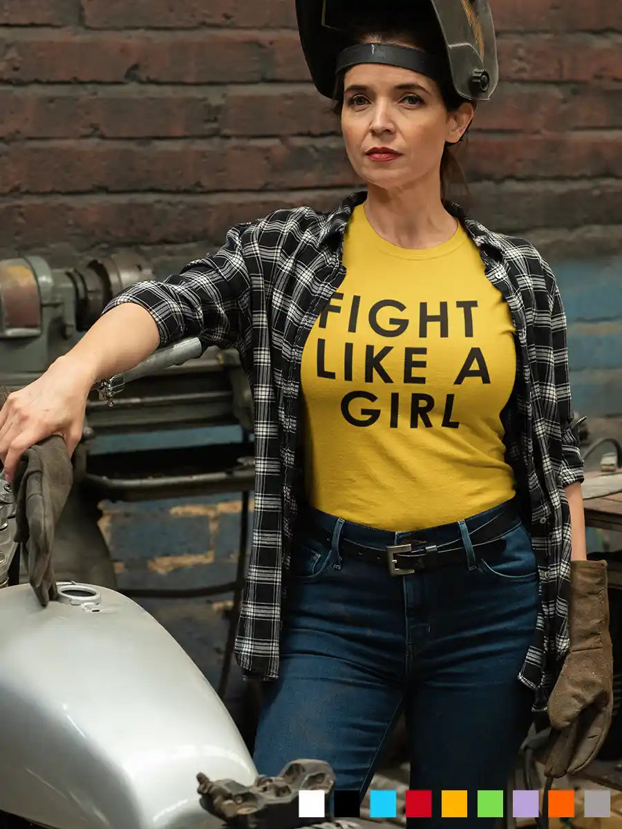 Woman wearing Fight Like a Girl - Golden Yellow - Women's cotton T-Shirt