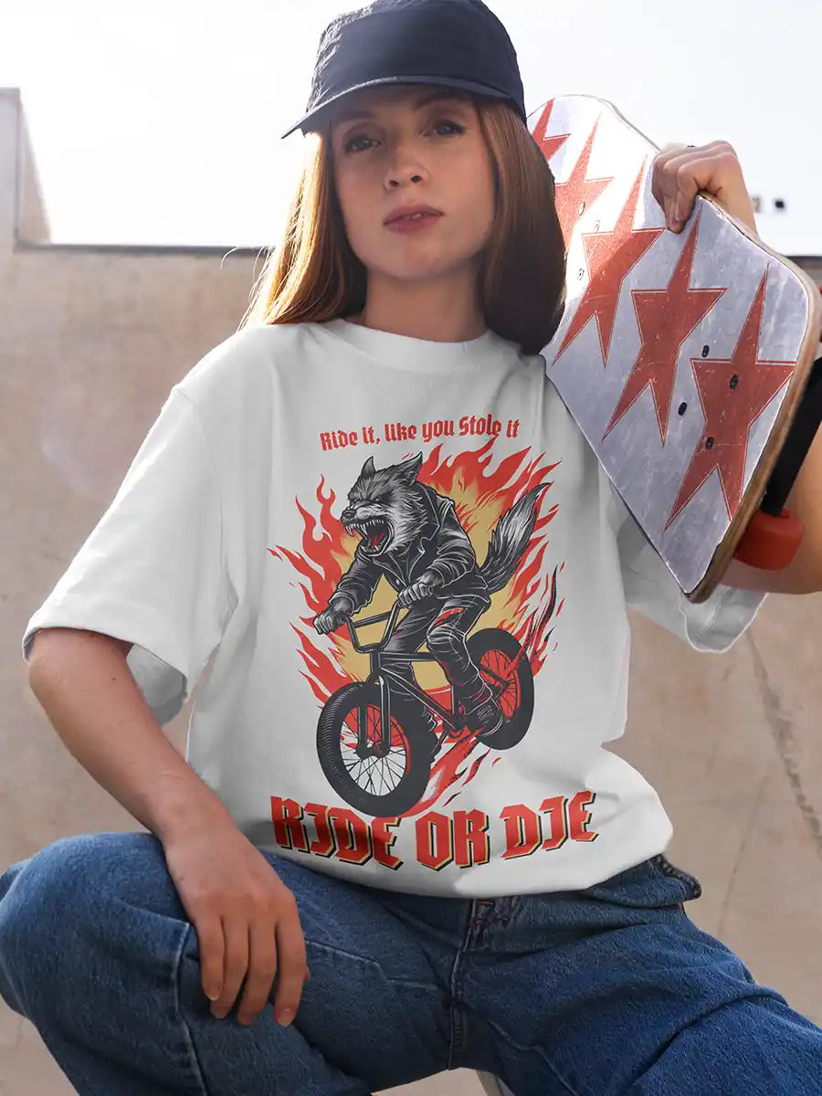 Woman wearing Ride or Die - Oversized Cotton T-Shirt