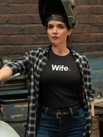 Woman wearing Wife - Minimalist Black Cotton T-Shirt