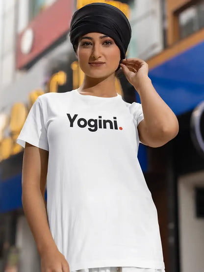 Woman wearing Yogini - Minimalist White Cotton T-Shirt