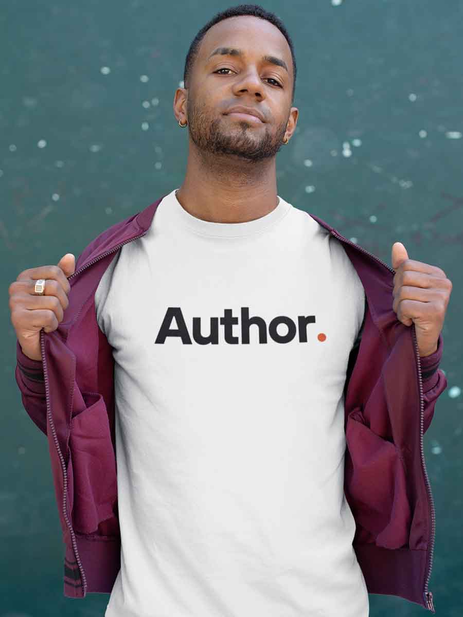 Man wearing Author - Minimalist White Cotton T-Shirt