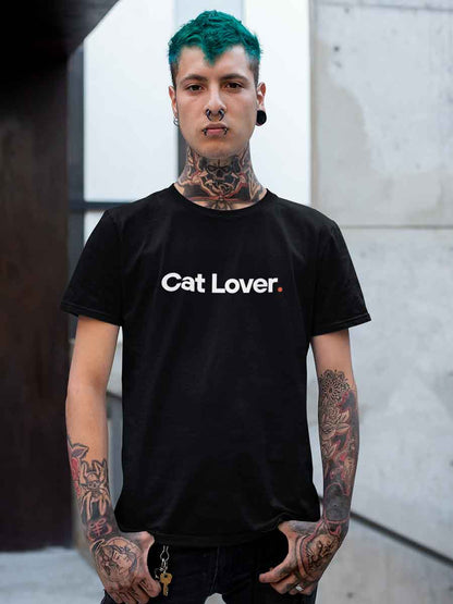 Man wearing Cat Lover - Minimalist Black Cotton T-Shirt