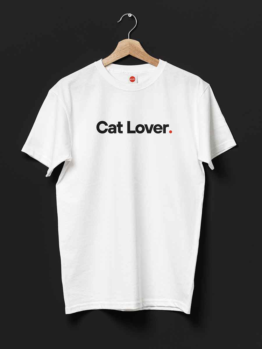 Cat Lover - Minimalist White Cotton T-Shirt