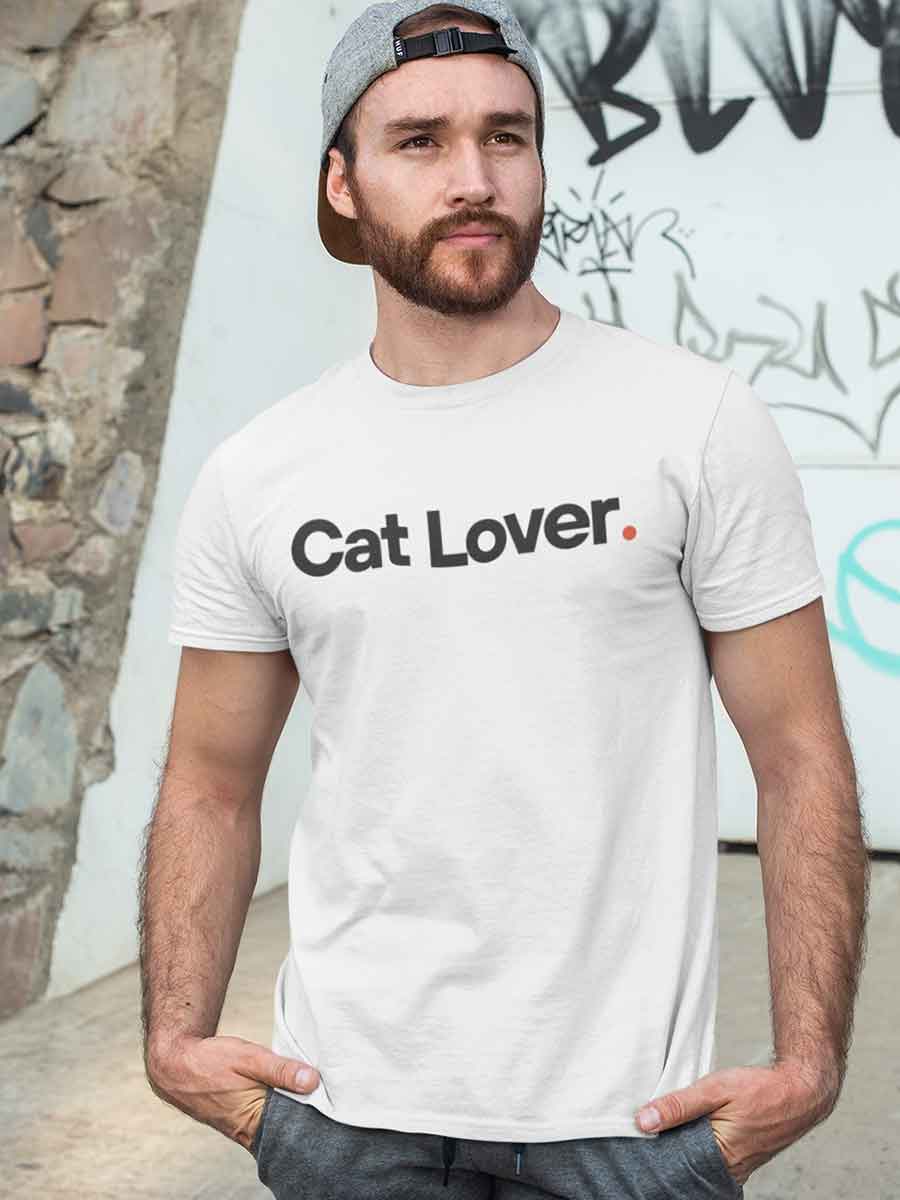 Man wearing Cat Lover - Minimalist White Cotton T-Shirt