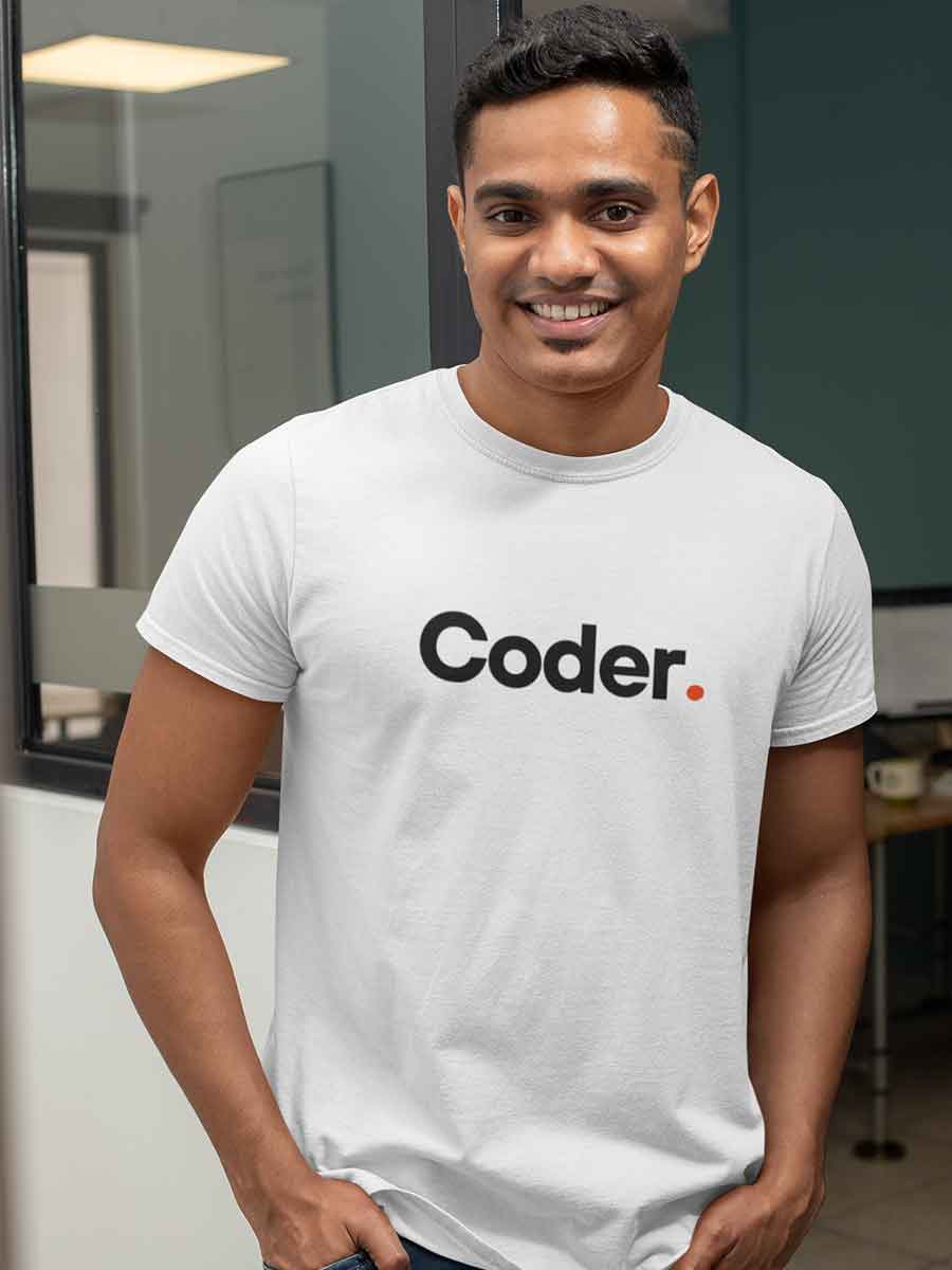 Man wearing Coder - Minimalist White Cotton T-Shirt