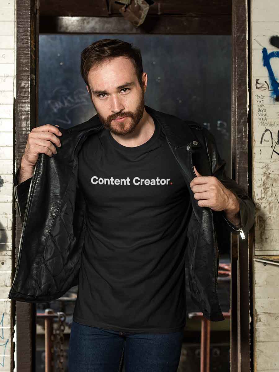 Man wearing Content Creator - Minimalist Black Cotton T-Shirt