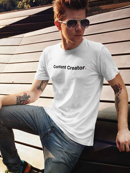 Man wearing Content Creator - Minimalist White Cotton T-Shirt