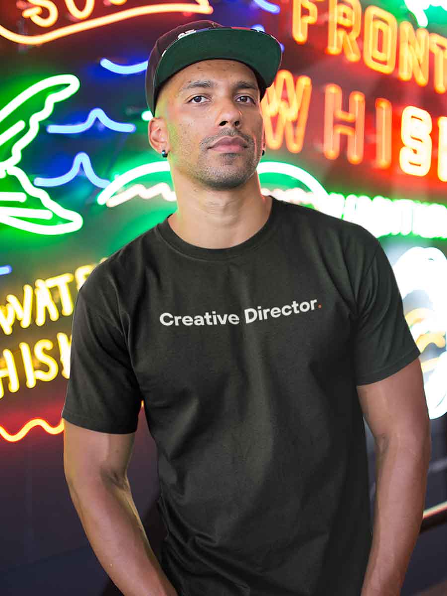 Man wearing Creative Director - Minimalist Black Cotton T-Shirt