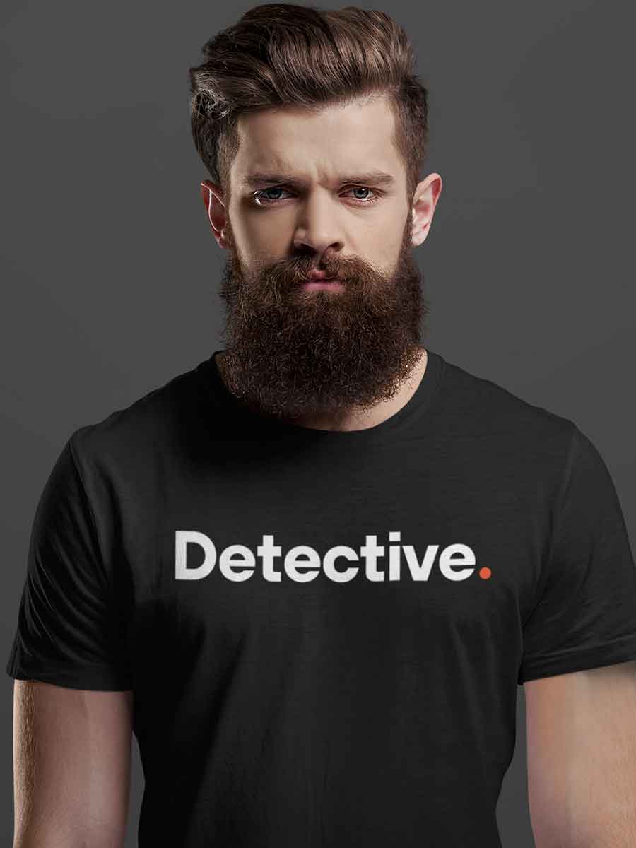 Man wearing Detective - Minimalist Black Cotton T-Shirt