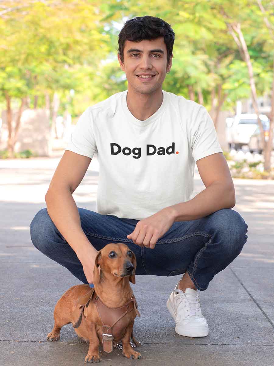 Man wearing Dog Dad - Minimalist White Cotton T-Shirt