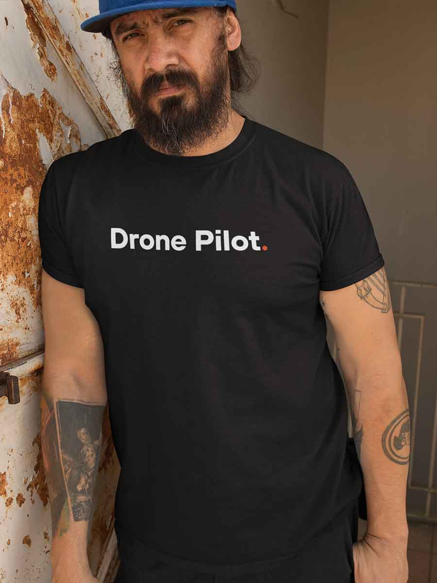 Man wearing Drone Pilot - Minimalist Black Cotton T-Shirt