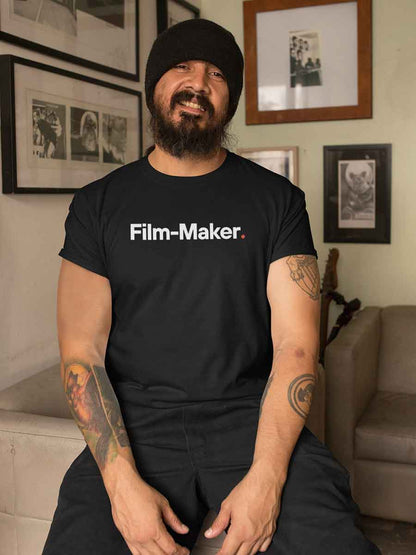 Man wearing Film-Maker - Minimalist Black Cotton T-Shirt