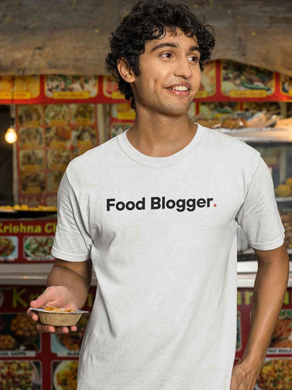 Man wearing Food blogger- Minimalist White Cotton T-Shirt