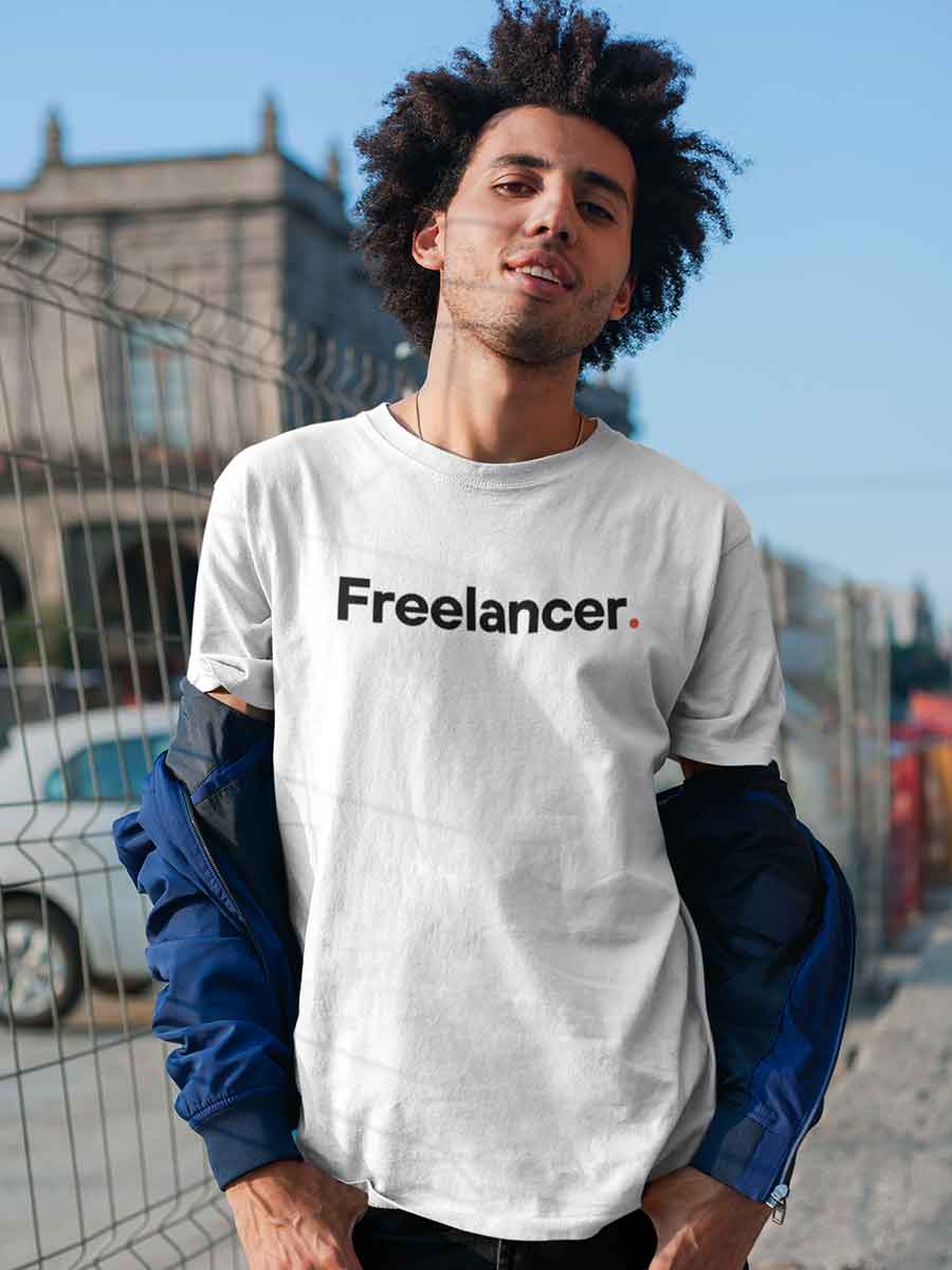 Man wearing Freelancer - Minimalist White Cotton T-Shirt