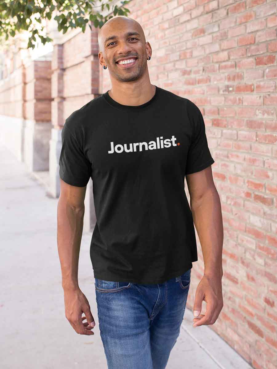 Man wearing Journalist - Minimalist Black Cotton  T-Shirt