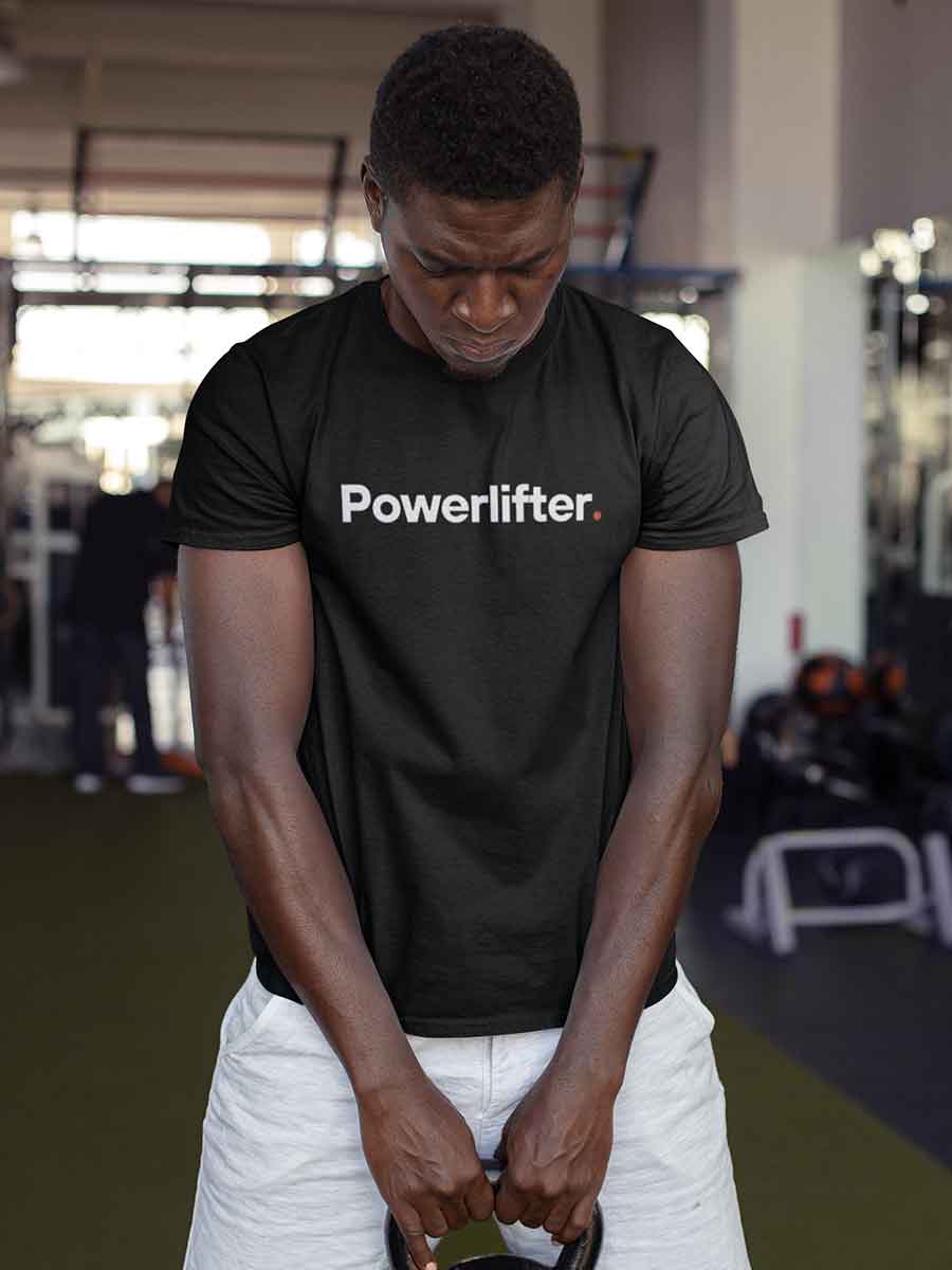 Man wearing Powerlifter - Minimalist Black Cotton T-Shirt