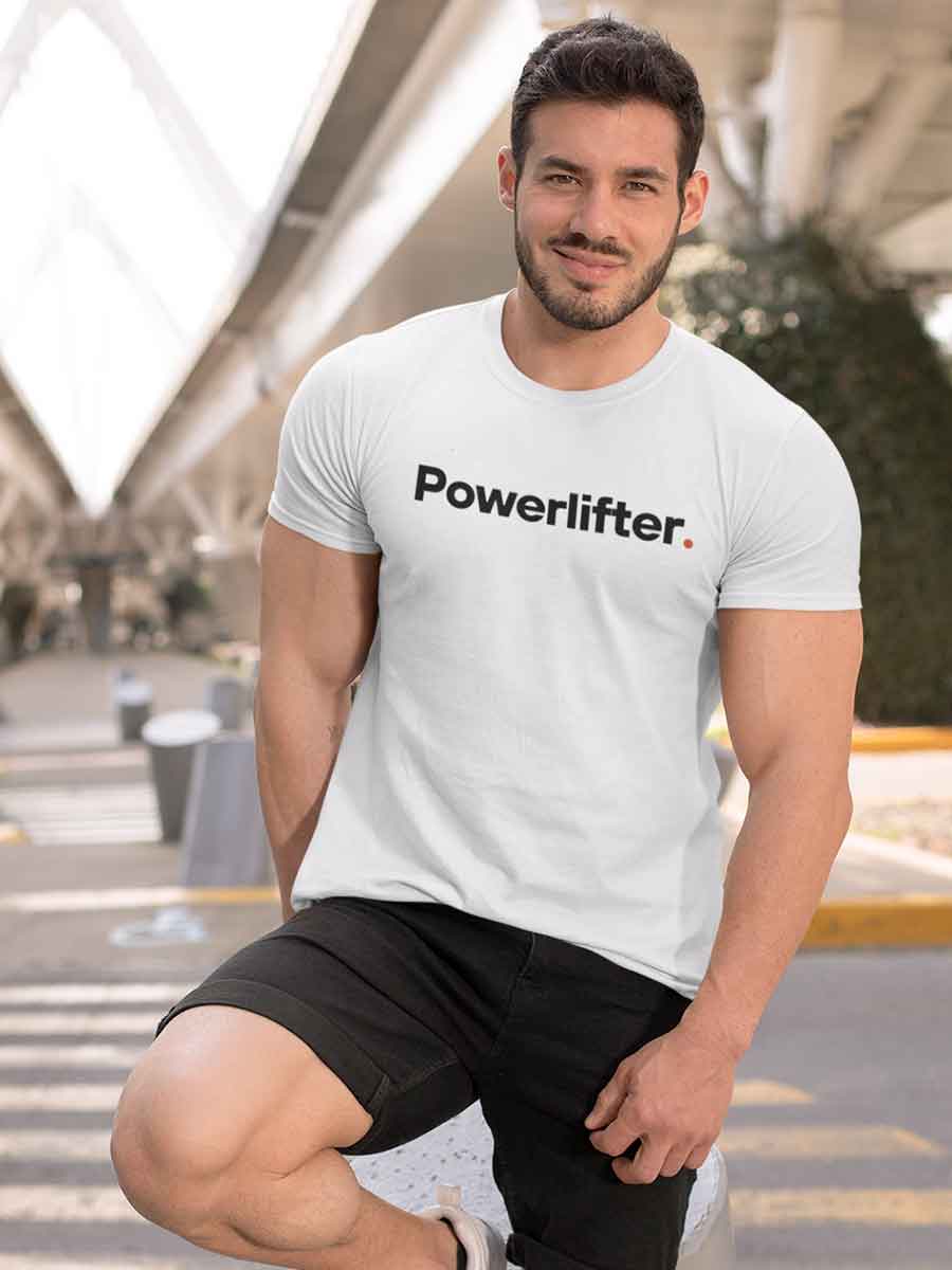 Man wearing Powerlifter - Minimalist White Cotton T-Shirt