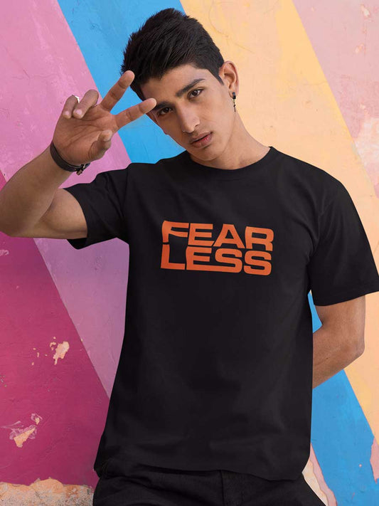 Fearless - Orange on Black - Men's Cotton T-Shirt